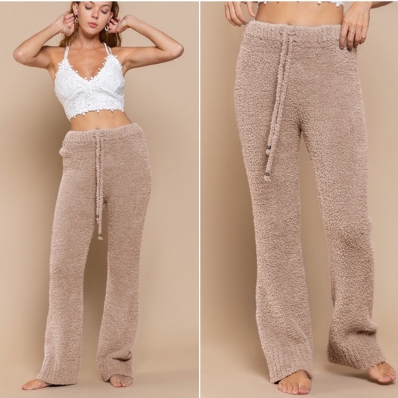 POL Pants - POL MOCHA TAN STRETCHY TEDDY STRAIGHT LEG LOUNGE PANTS SIZE MEDIUM NWOT